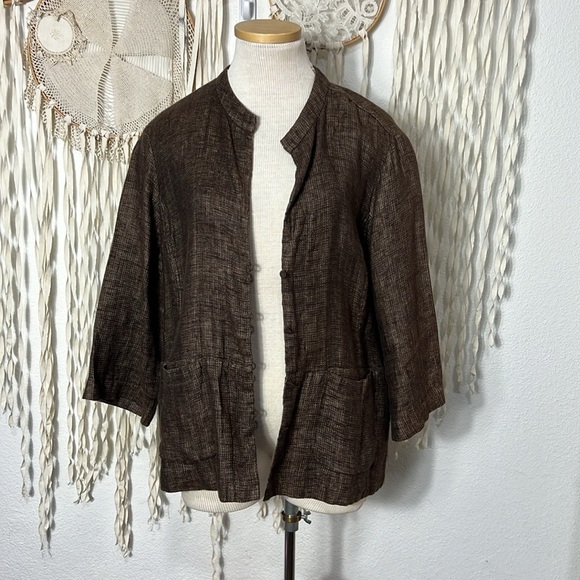 Eileen Fisher Brown Linen Jacket Size Large - Picture 1 of 13
